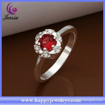 New fashion jewelry hot selling 925 silver plated red zircon ring design (CR330)